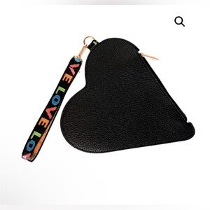 Black Heart Wristlet Pouch with Colorful 'LOVE' Strap